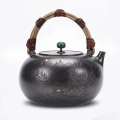 wholesale 999 Pure Silver Handcrafted Silver Teapot With Mountain Landscape Engraving And Green Jade Finial - Handicraft-0-0