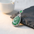 wholesale 925 Sterling Silver Emerald Green Jade Pendant With Cz Accents-0-1