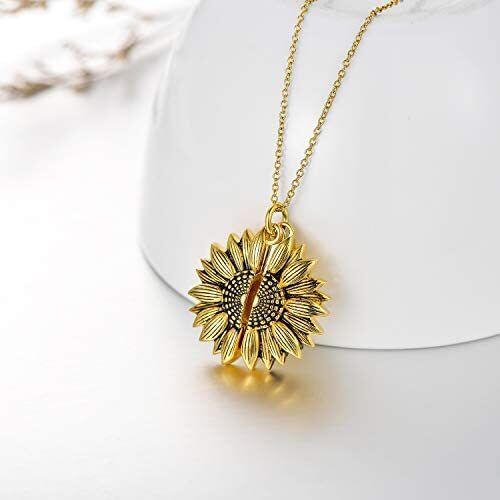 Sterling Silver Two-tone Cubic Zirconia & Personalized Birthstone Sunflower Pendant Necklace with Engraved Word-1