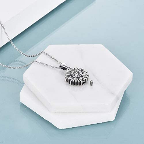 Sterling Silver Sunflower Urn Necklace for Ashes-3