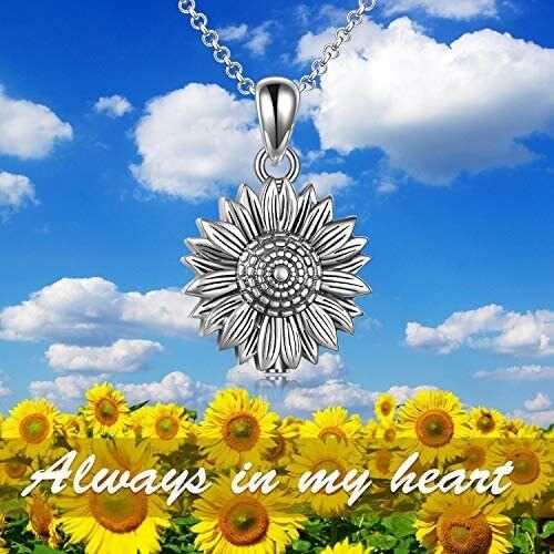 Sterling Silver Sunflower Urn Necklace for Ashes-6