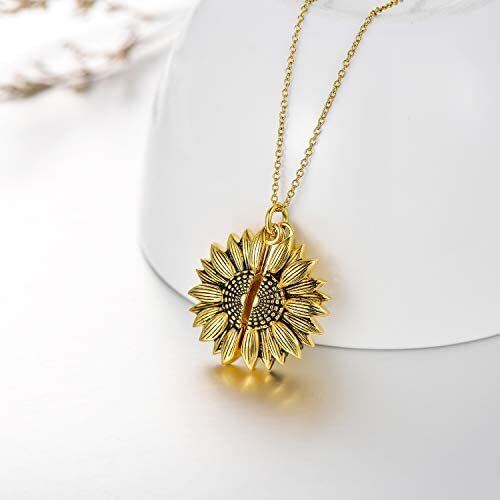 Sterling Silver Two-tone Sunflower Pendant Necklace with Engraved Word-2