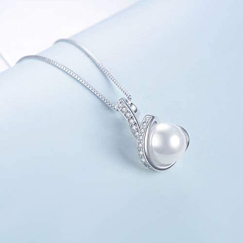 Sterling Silver Circular Shaped Cubic Zirconia & Pearl Round Pendant Necklace-1