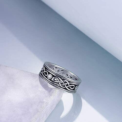 Sterling Silver Cubic Zirconia Celtic Knot Ring-4