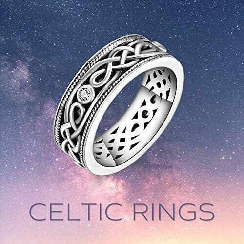 Sterling Silver Cubic Zirconia Celtic Knot Ring-6