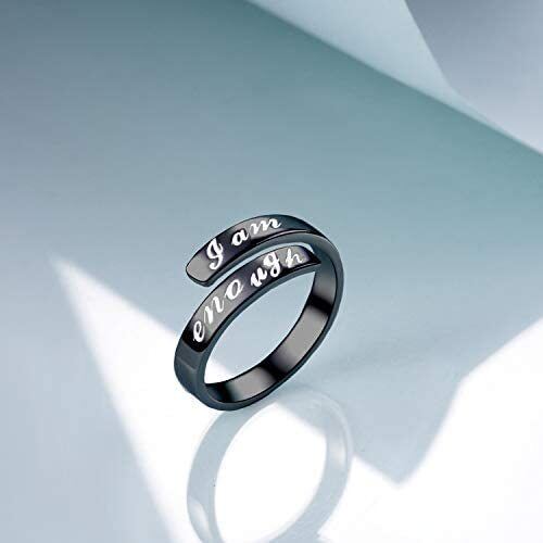 Sterling Silver with Black Plated Open Ring with Engraved Word for Men-2