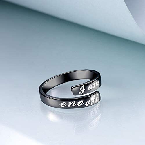 Sterling Silver with Black Plated Open Ring with Engraved Word for Men-3