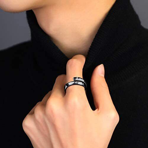 Sterling Silver with Black Plated Open Ring with Engraved Word for Men-1
