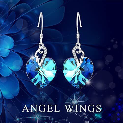 Sterling Silver Heart Shaped Crystal Heart Drop Earrings-5