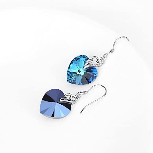 Sterling Silver Heart Shaped Crystal Heart Drop Earrings-4