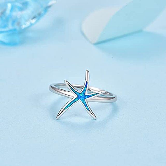 Anel estrela do mar opala em prata esterlina-3