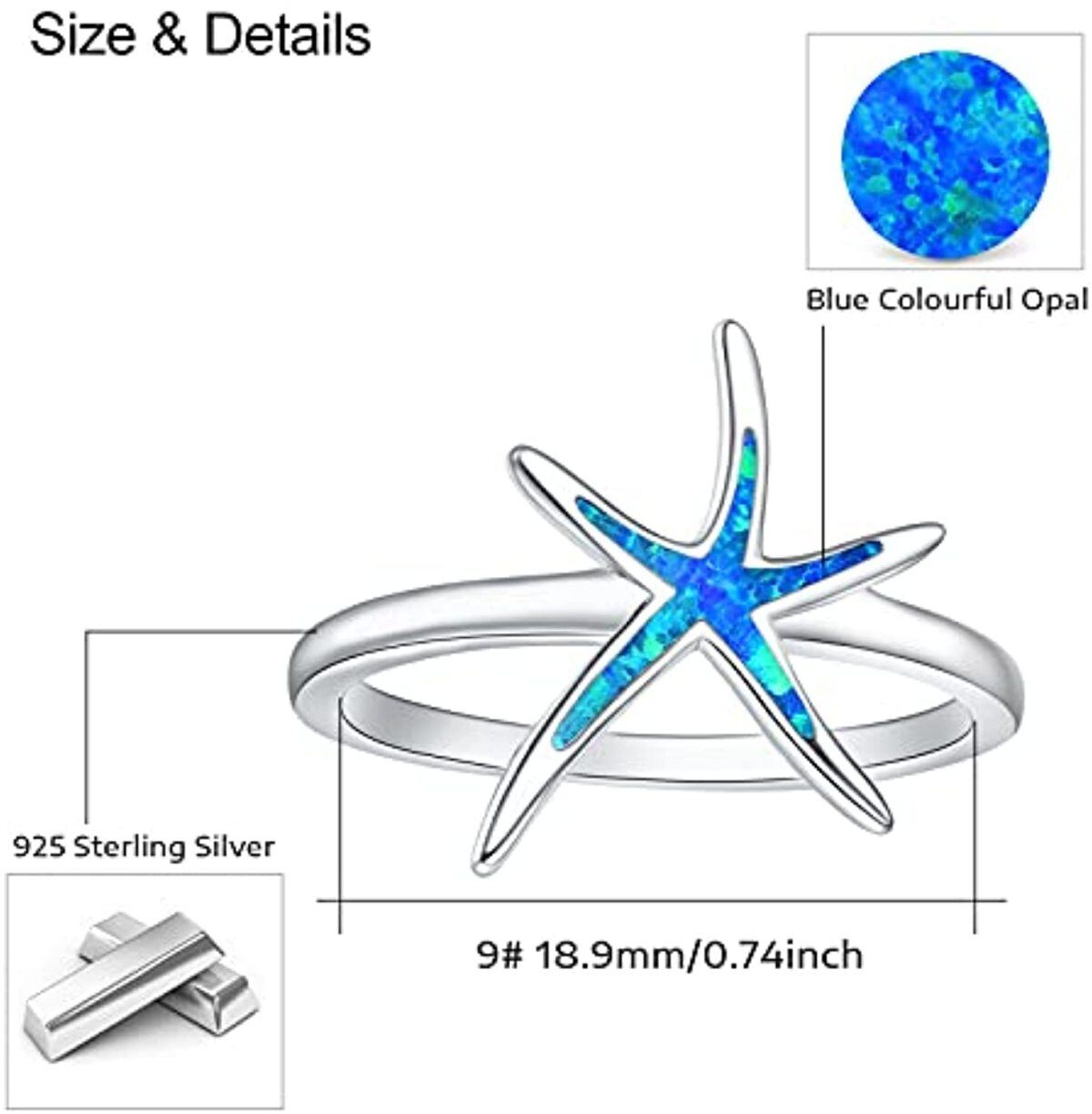 Sterling Silber Opal Seestern Ring-6