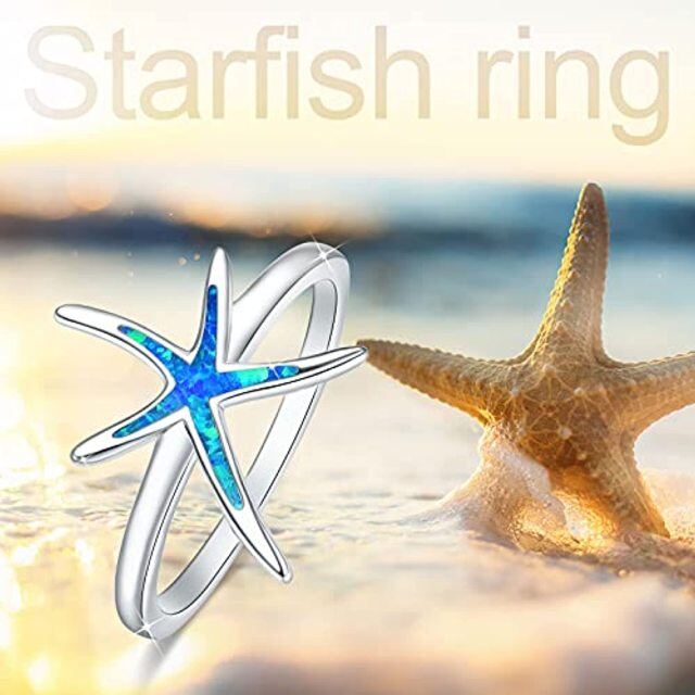 Sterling Silver Opal Starfish Ring-4