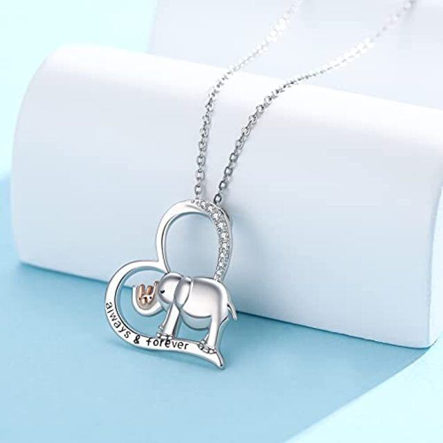 Sterling Silver Two-tone Elephant Pendant Necklace with Engraved Word-4