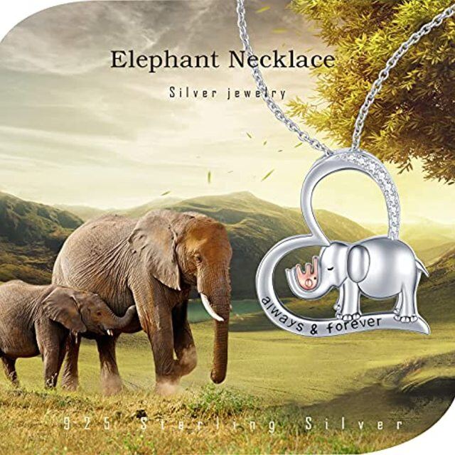 Sterling Silver Two-tone Elephant Pendant Necklace with Engraved Word-6