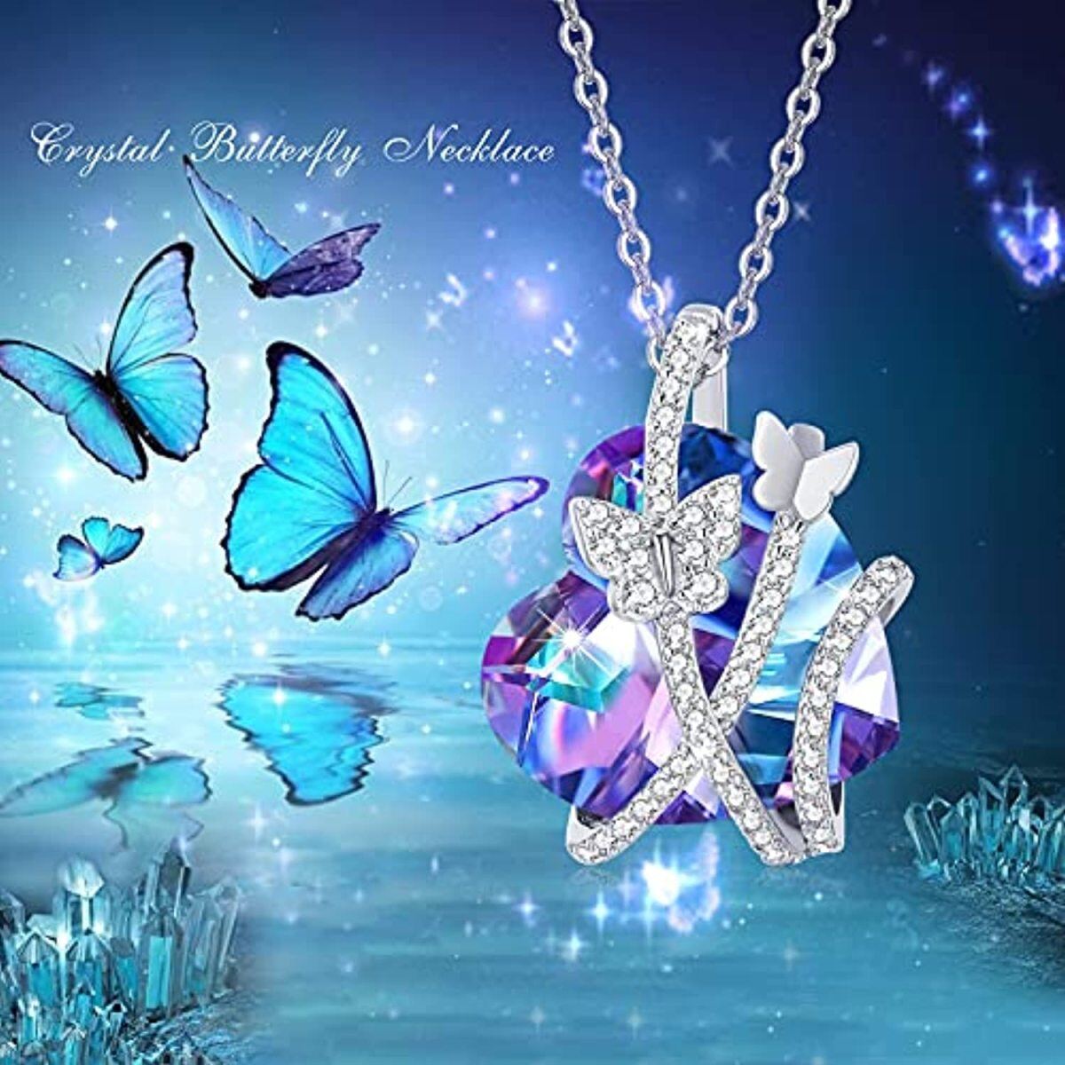 Sterling Silver Butterfly Crystal Pendant Necklace-6