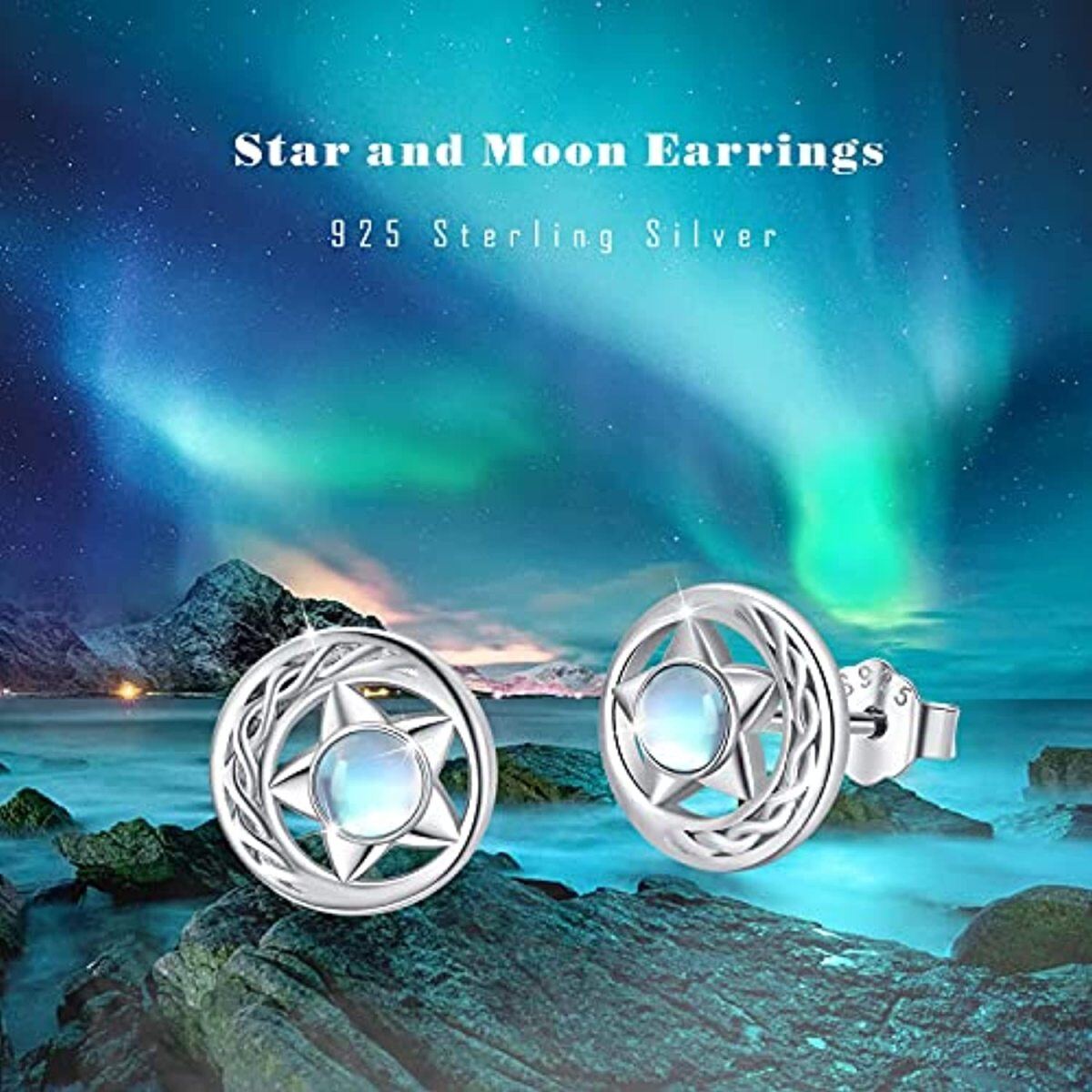 Sterling Silver Moonstone Celtic Knot & Star Stud Earrings-5