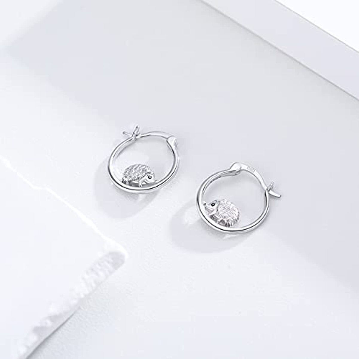 Sterling Silver Hedgehog Hoop Earrings-3