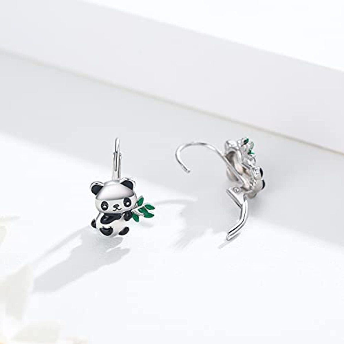 Boucles d'oreilles Panda en argent sterling à levier-4