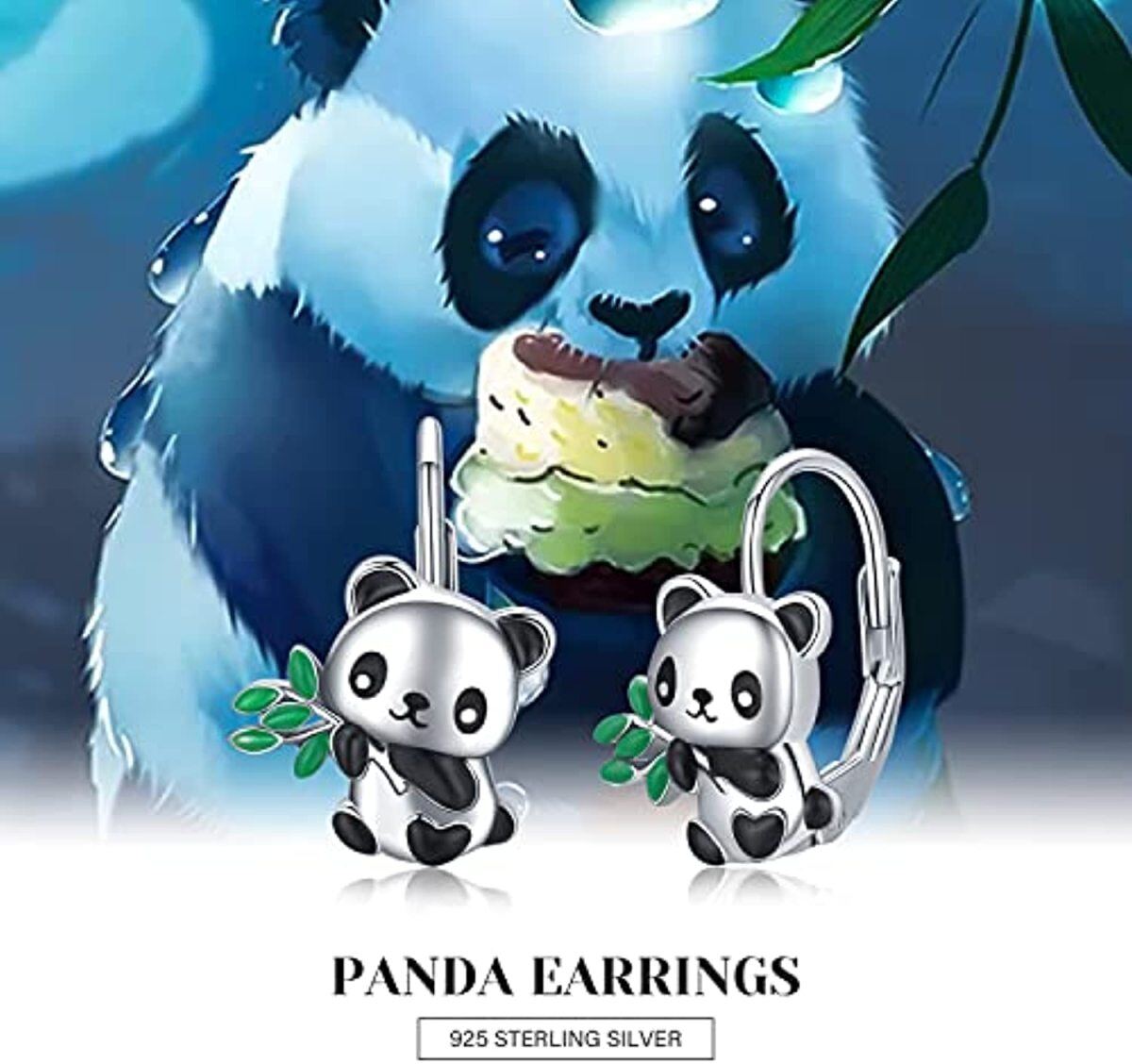 Sterling Silver Panda Lever-back Earrings-6