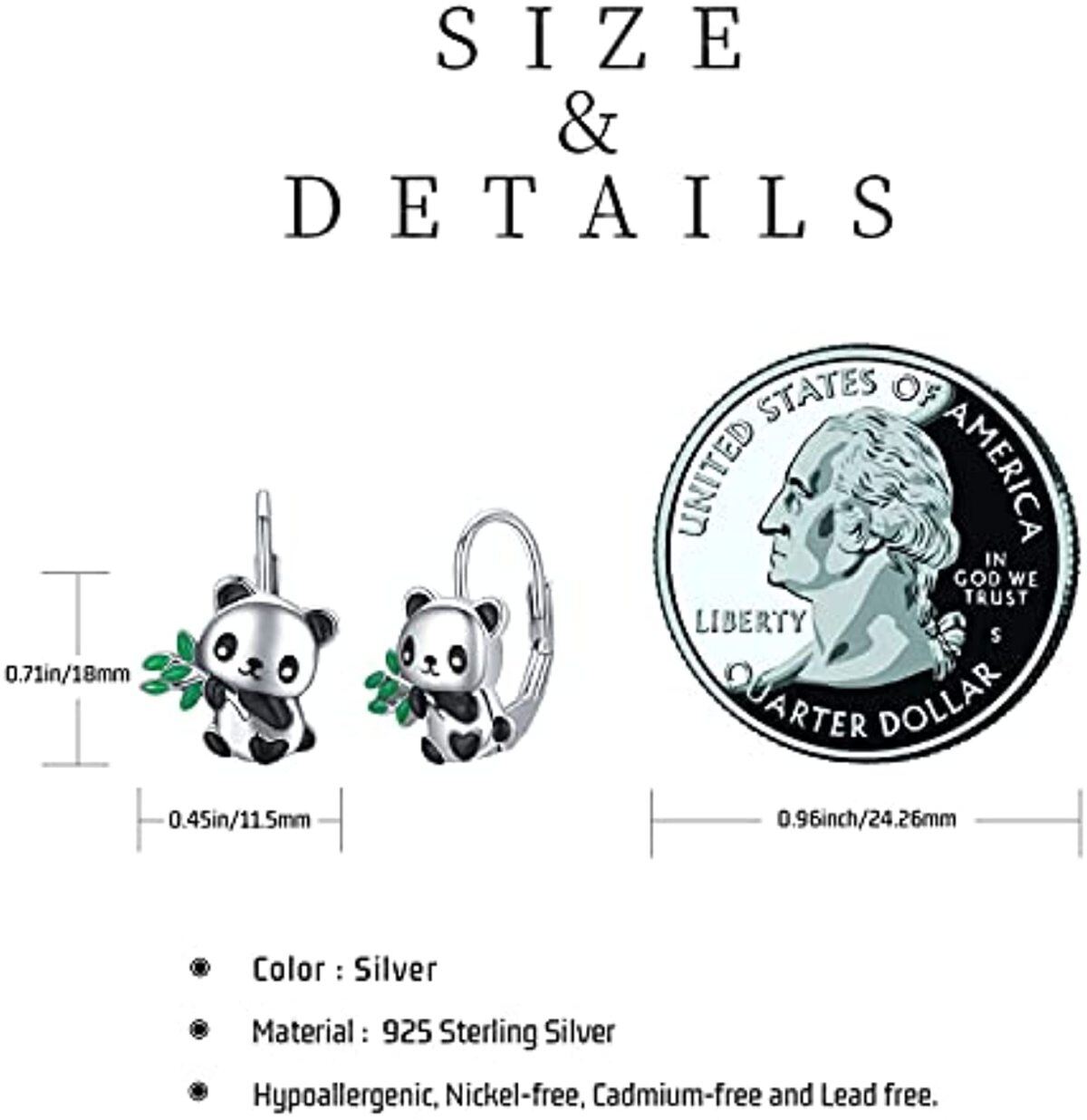 Sterling Silver Panda Lever-back Earrings-7