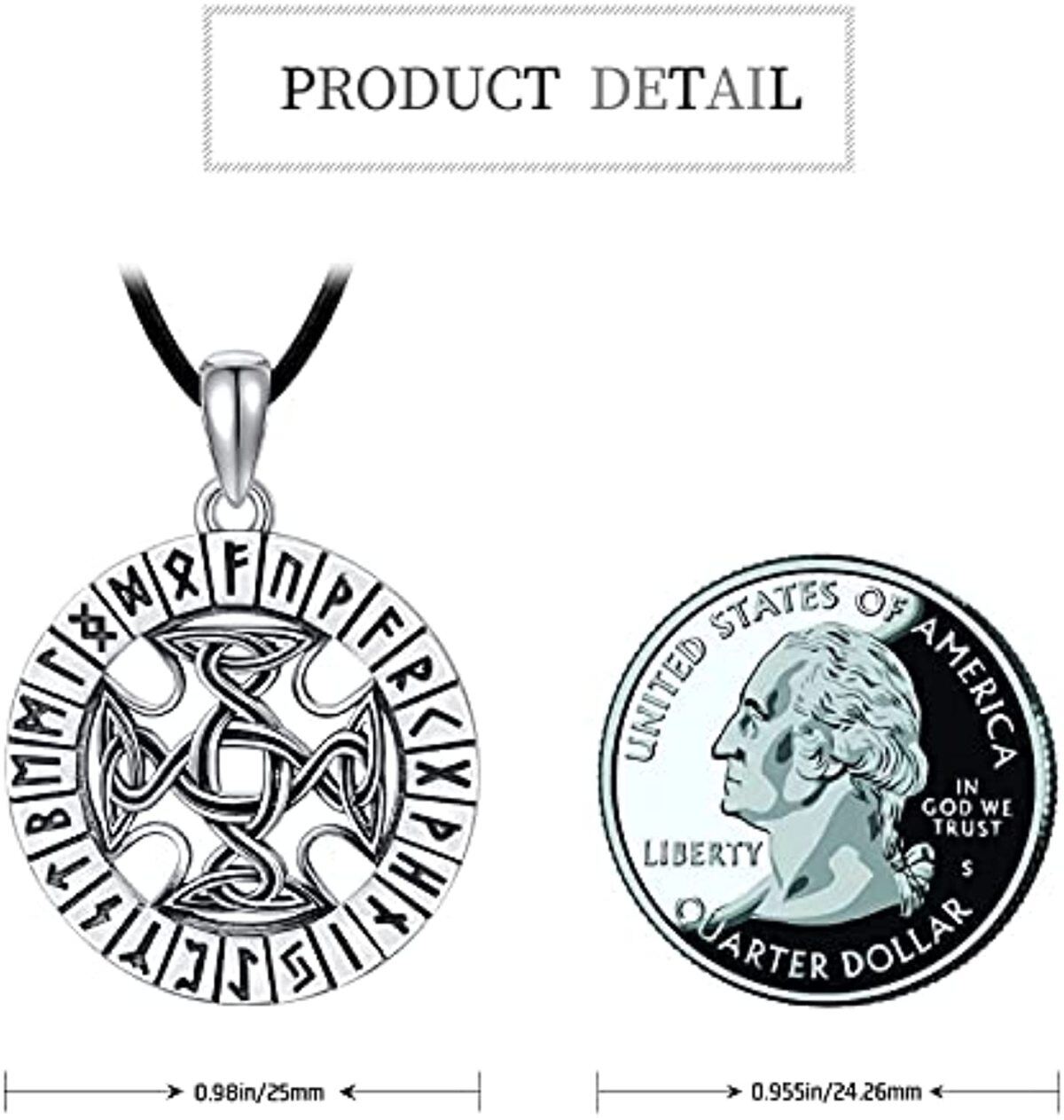 Sterling Silver Celtic Knot & Viking Rune Pendant Necklace with Black Rope Chain for Men-7