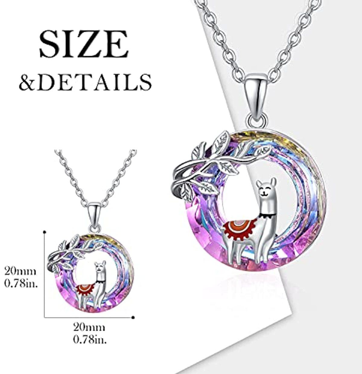 Sterling Silver Circular Shaped Alpaca Crystal Pendant Necklace-5