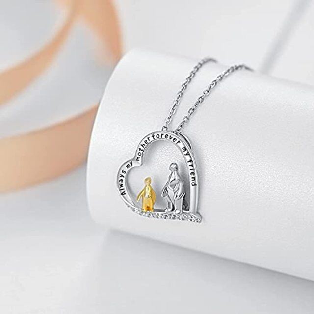 Sterling zilveren tweekleurige kubieke zirkonia pinguïn hart hanger ketting met gegraveerd woord-3