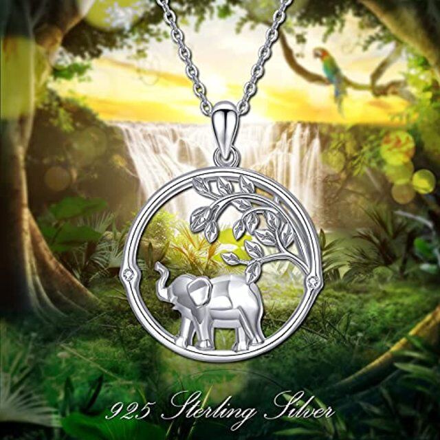 Sterling Silver Circular Shaped Cubic Zirconia Elephant Pendant Necklace-6