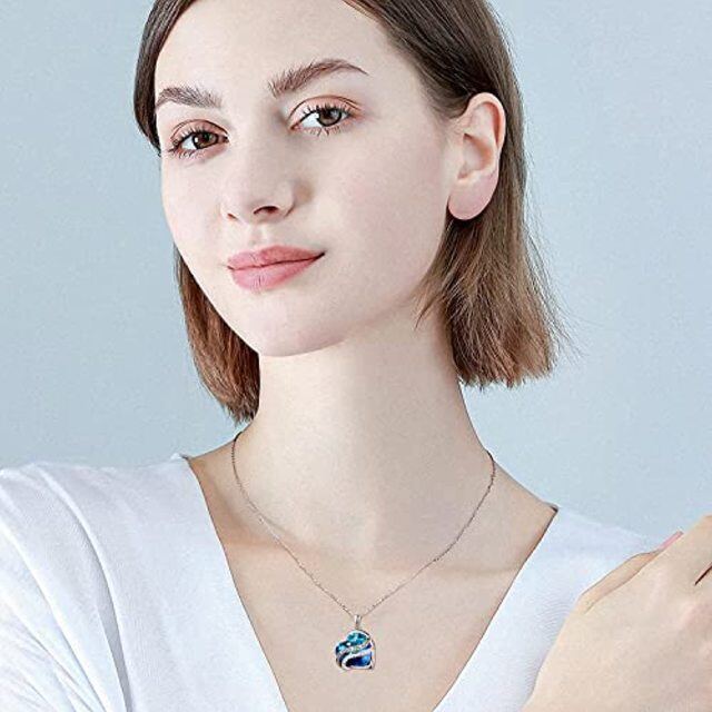 Sterling Silver Heart Blue Crystal Pendant Necklace Engraved Mom I Love You Forever-1