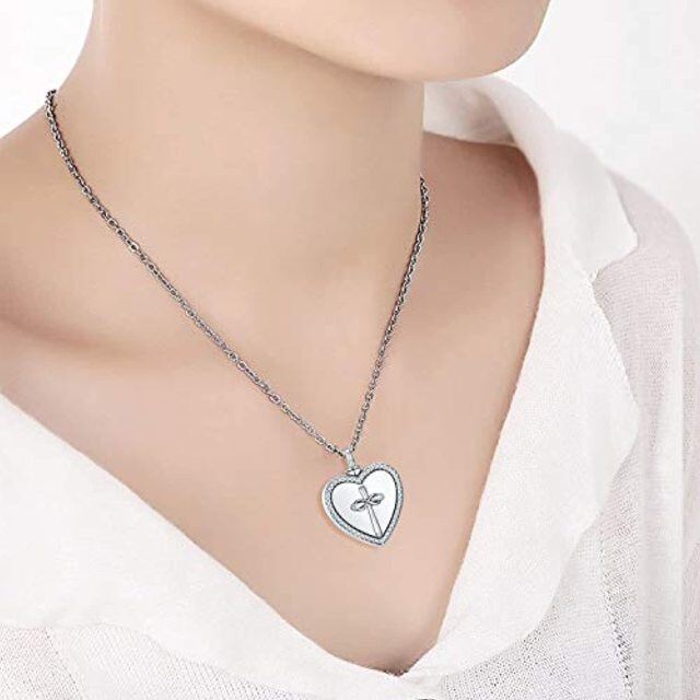 Plata de Ley Circular en forma de Cruz de Circonita y Corazón Collar Urna para Cenizas con-1