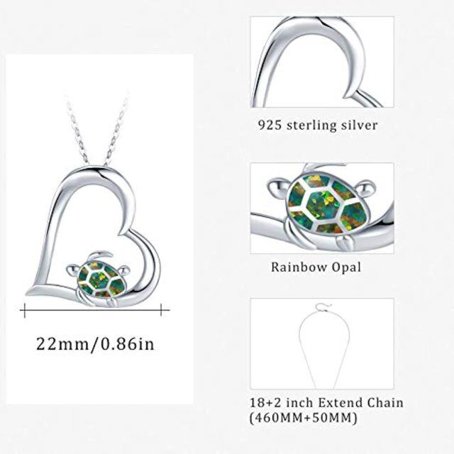 Sterling Silver Opal Tortoise & Heart Pendant Necklace-3