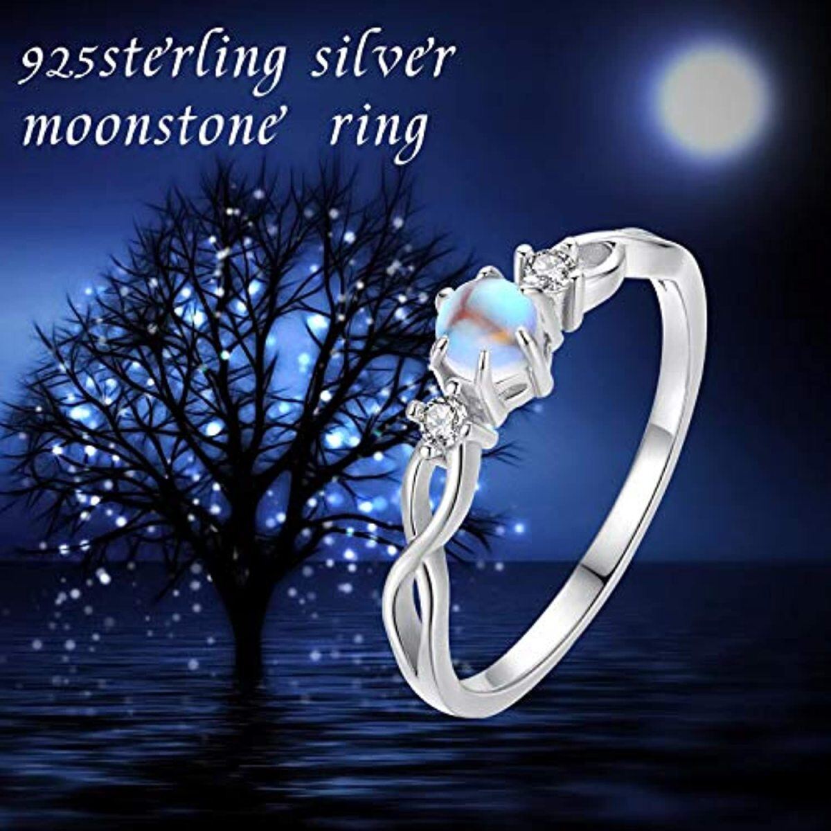 Sterling Silber Kreisförmiger Mondstein Ring mit personalisierter Gravur und Unendlichkeitssymbol-5