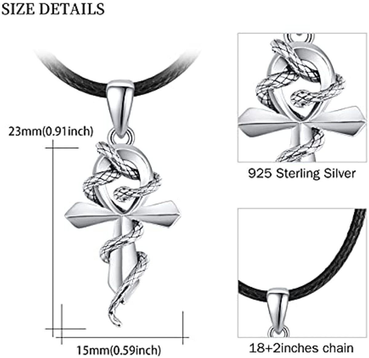 Sterling Silver Snake & Cross Pendant Necklace-6