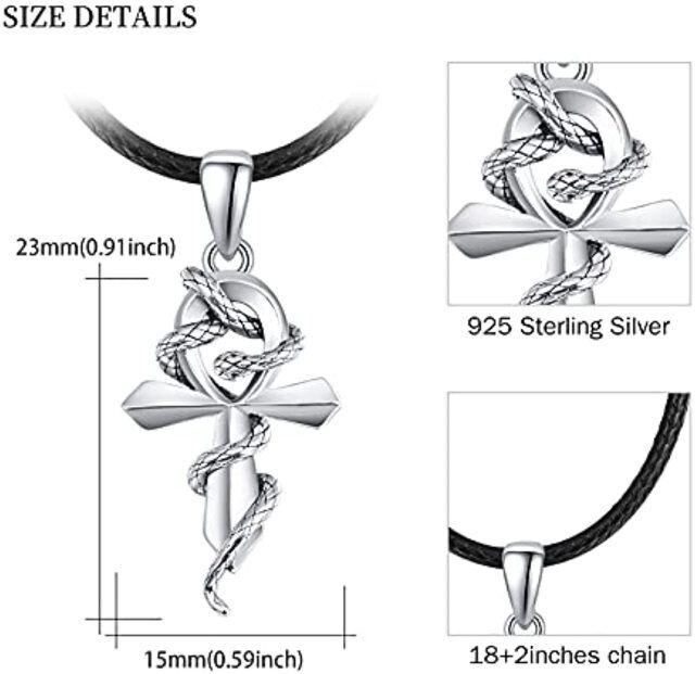 Sterling Silver Snake & Cross Pendant Necklace-5