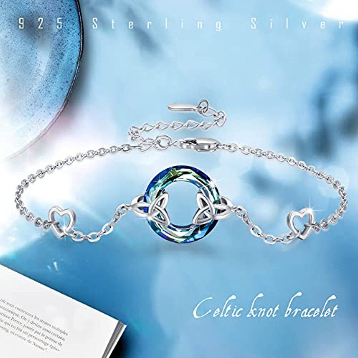 Pulsera Colgante Nudo Celta Plata de Ley Cristal-4