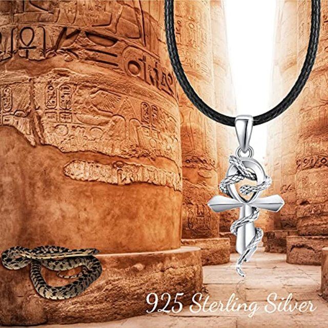 Sterling Silver Snake & Cross Pendant Necklace-4
