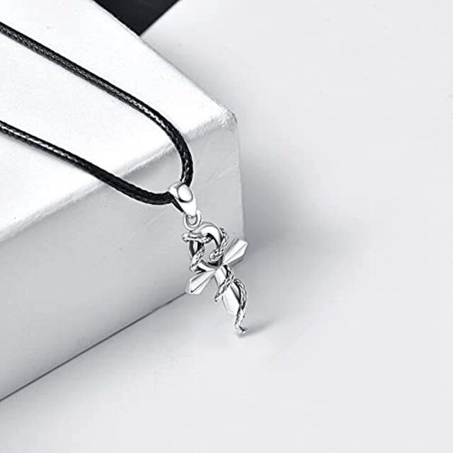 Sterling Silver Snake & Cross Pendant Necklace-3