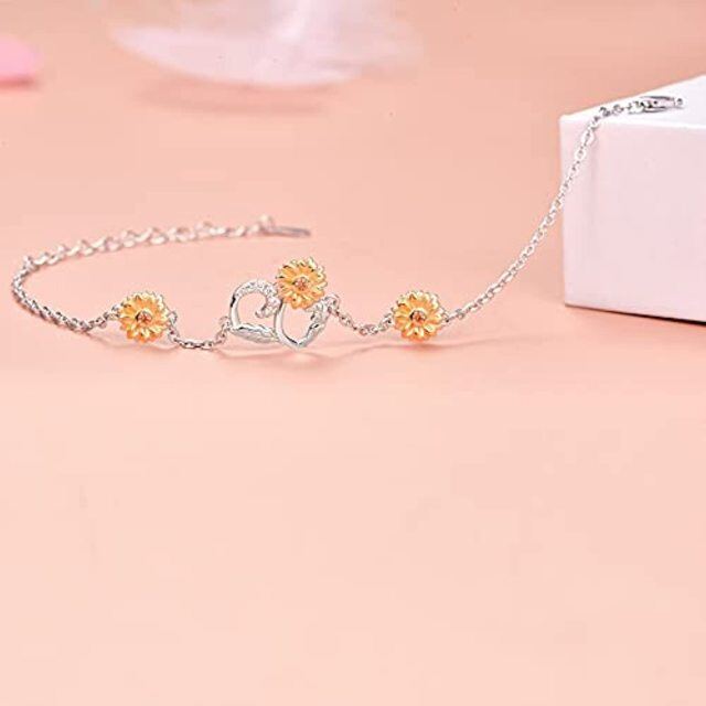 Bracelet pendentif tournesol bicolore en argent sterling avec zircons cubiques-3