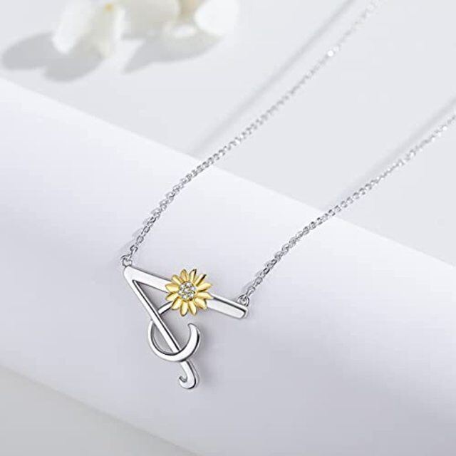 Sterling Silver Circular Shaped Cubic Zirconia Sunflower Pendant Necklace-4