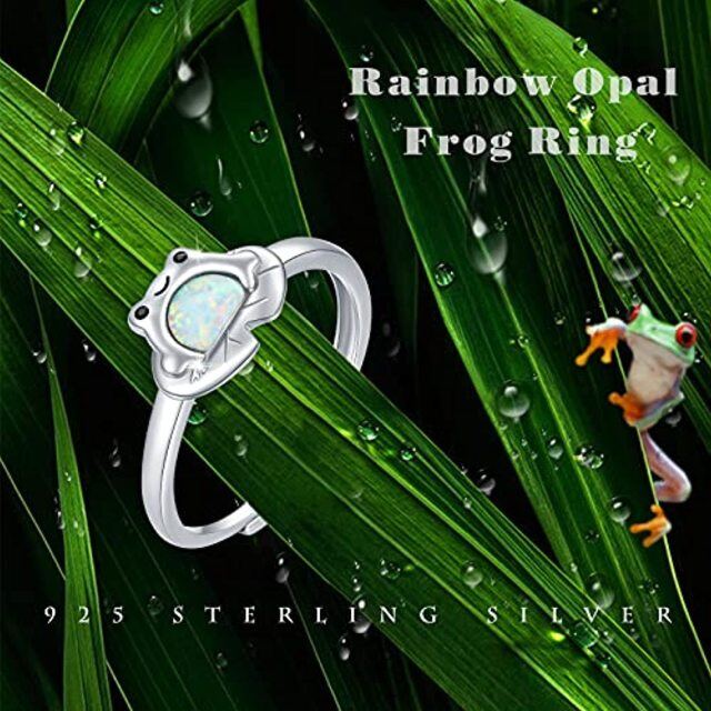 Anel aberto de prata esterlina Opal Frog-3