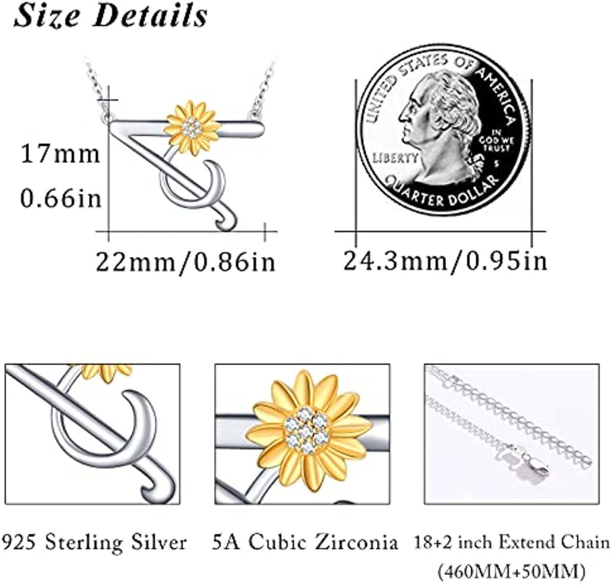 Sterling Silver Circular Shaped Cubic Zirconia Sunflower Pendant Necklace-6