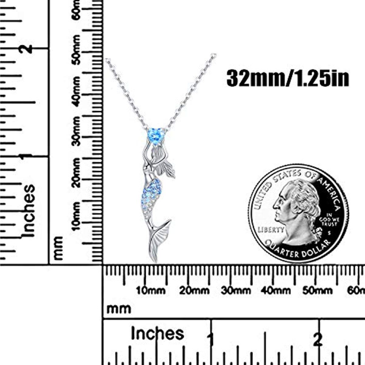 Sterling Silver Zircon Mermaid Pendant Necklace-5