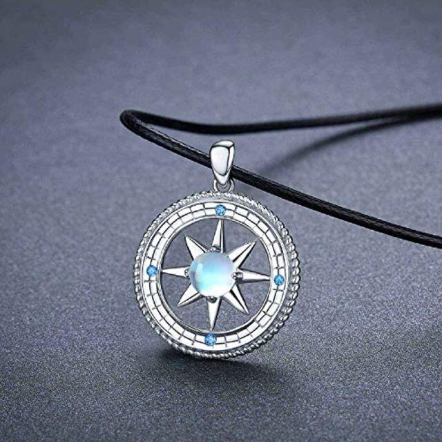 Sterling Silver Circular Shaped Moonstone Compass Pendant Necklace-3