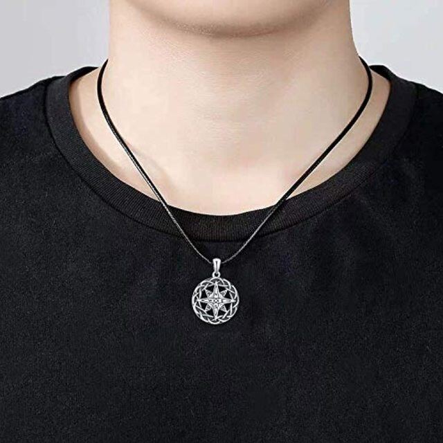 Collier avec pendentif boussole à nœud celtique bicolore en argent sterling-1