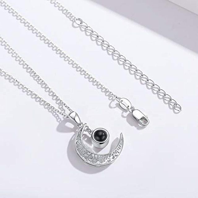 Sterling Silver Circular Shaped Projection Stone Personalized Projection & Moon Pendant Necklace-2