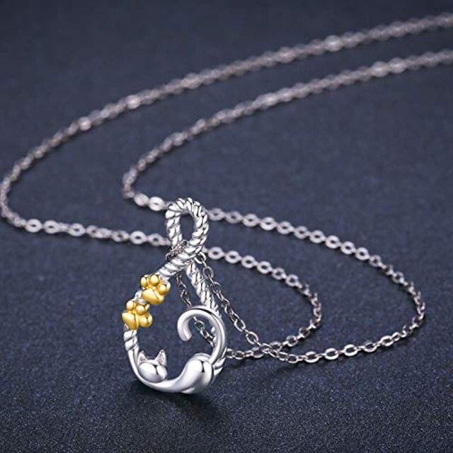 Collier avec pendentif en forme de patte de chat bicolore en argent sterling avec symbole infini-3