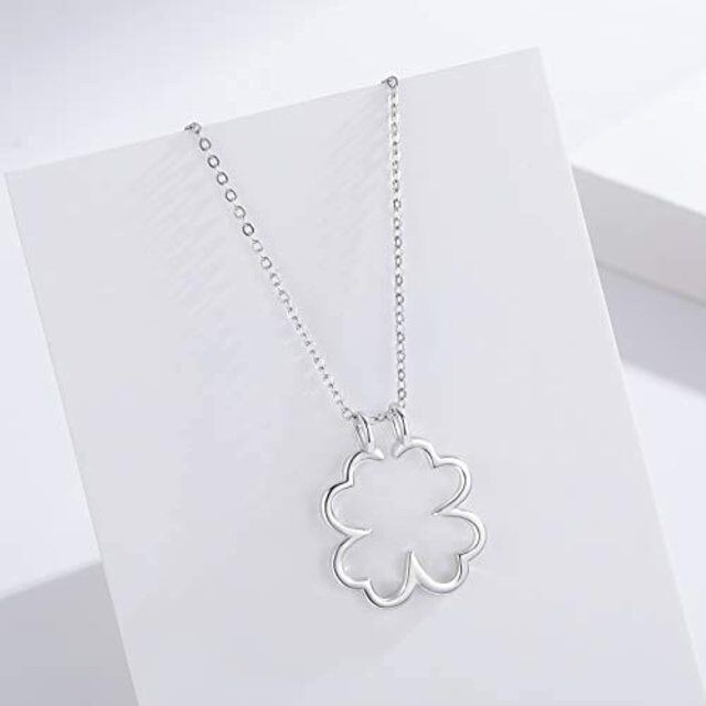 Sterling Silver Four Leaf Clover & Ring Holder Pendant Necklace-3