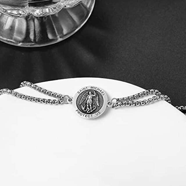 Bracelet en argent sterling avec pendentif en forme de pièce de Saint Michel et mot gravé pour hommes-2