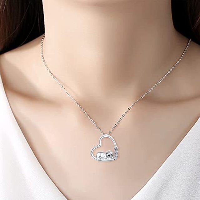 Collar con colgante de corazón de plata de ley-5